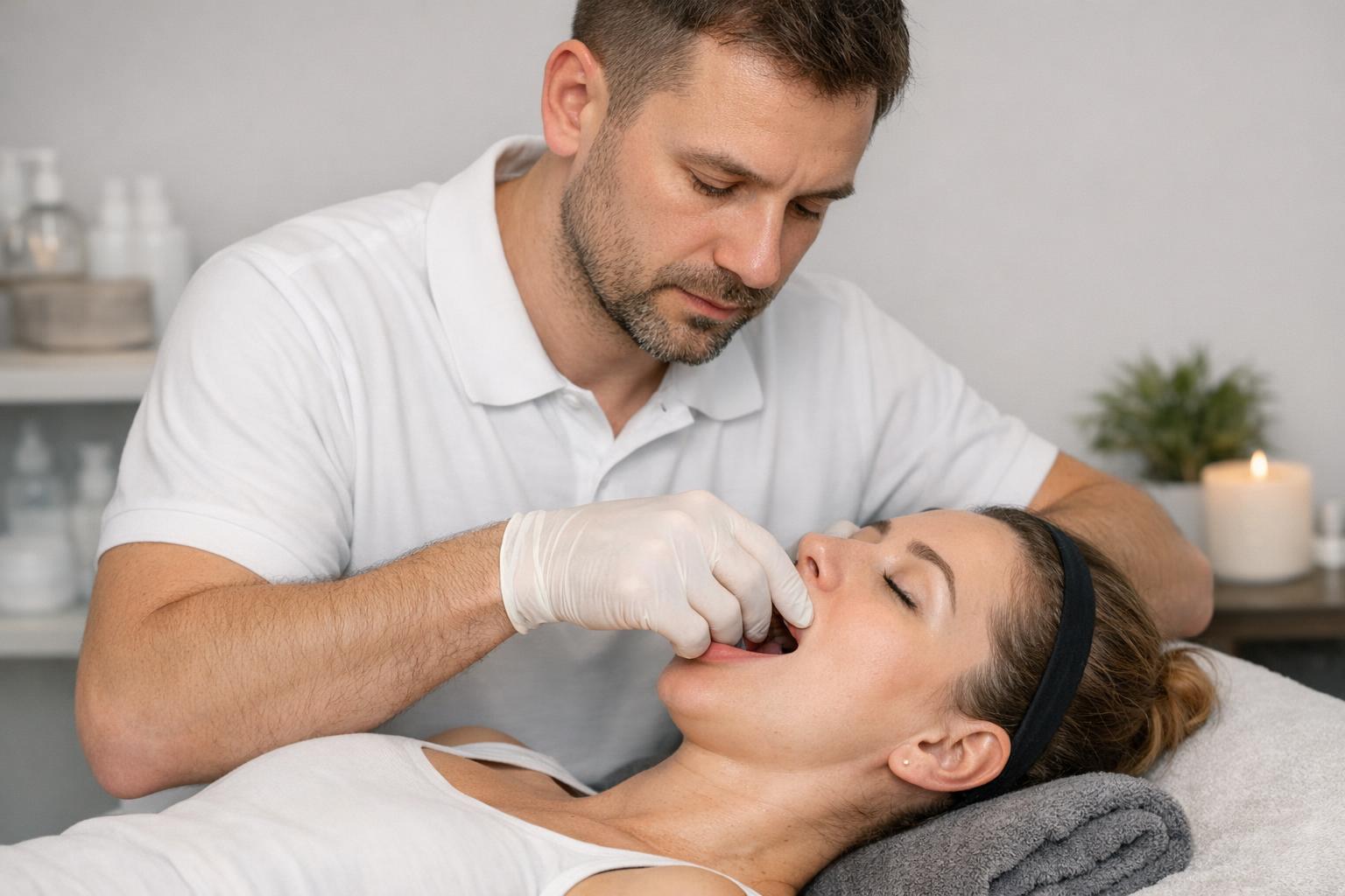 zdjęcie terapeuty wykonującego masaż transbukalny